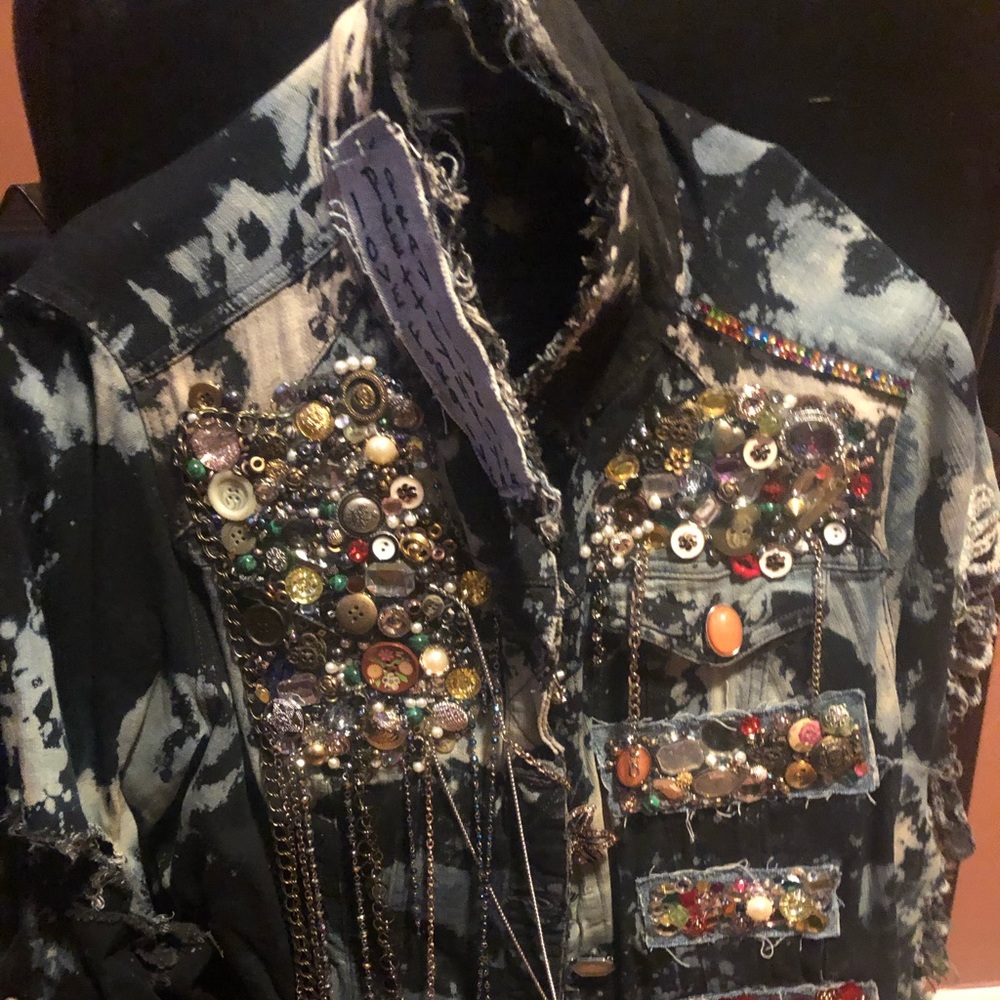 Custom hand made-distressed denim jacket
